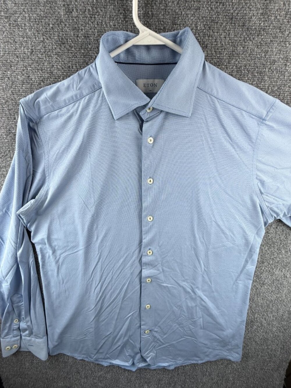 Eton Blue 17.5 Slim Check Nylon Spandex Shirt Button Up Long Sleeve Men Spread